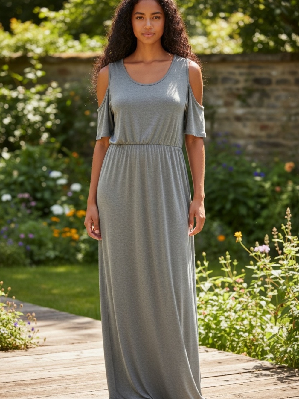 Ella Mara Gray Cold Shoulder Maxi Dress Size Medium   NEW WITHOUT TAGS